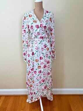 byTiMo Wrap Midi Dress | Tulip Floral Print | Size XL | Norwegian Designer